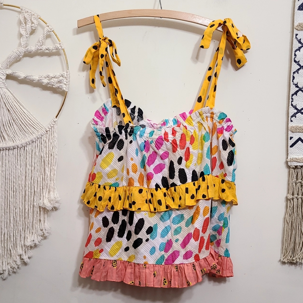 Anthropologie Conditions Apply Ruffled Abstract Polkadot Cami Size Medium - Picture 6 of 9